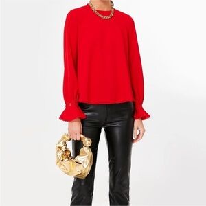 Tuckernuck Pomander Place Red Palmer Top Size Medium Long Sleeves with Bell Cuff
